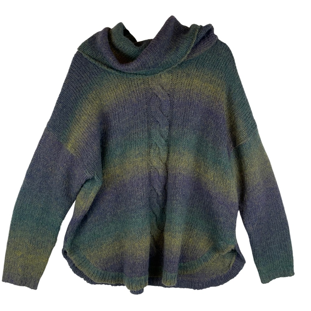 SISTERS Ombre Stripe Chunky Knit Cowl Neck‎ Pullover Sweater 2X